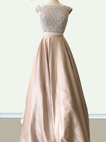party dresses champagne satin two pieces prom with pockets pearls beaded open back long evening gown for girls semi formal dress, White;black
party dresses champagne satin two pieces prom with pockets pearls beaded open back long evening gown for girls semi formal dress, White;black