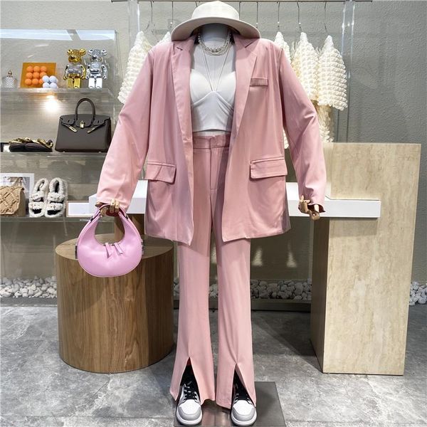 women's two piece pants brand original design girl korean version medium and long shoulder pad suit coat + slit high waist wide leg, White
women's two piece pants brand original design girl korean version medium and long shoulder pad suit coat + slit high waist wide leg, White