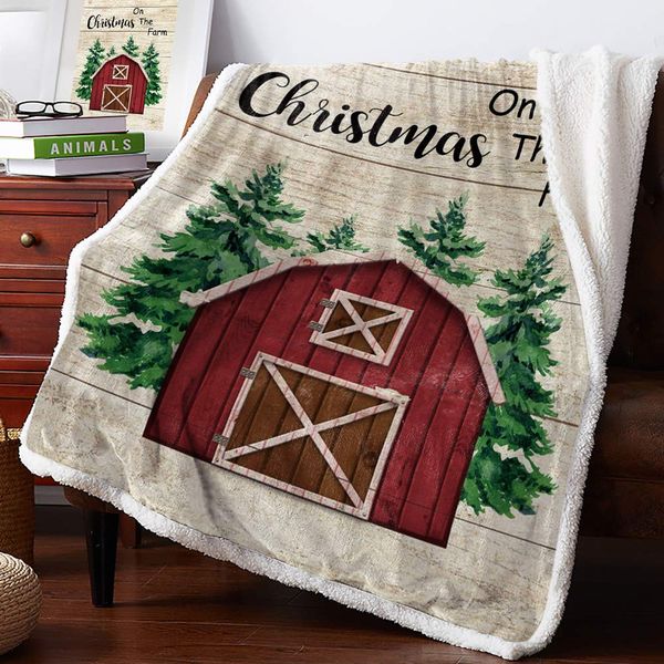 sherpa fleece throw blanket- christmas on the farm red barn xmas tree rustic wooden texture fuzzy soft flannel blanket
sherpa fleece throw blanket- christmas on the farm red barn xmas tree rustic wooden texture fuzzy soft flannel blanket