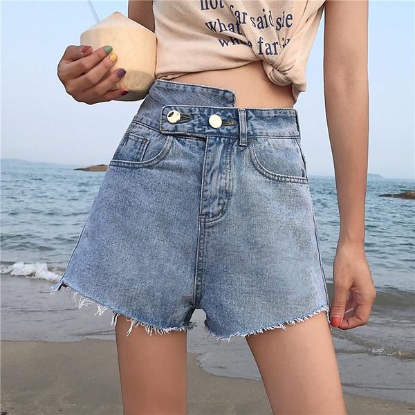 denim shorts for women 2021 summer cotton vintage washed loose high waist tassel pants chic women's jeans, Blue 
denim shorts for women 2021 summer cotton vintage washed loose high waist tassel pants chic women's jeans, Blue