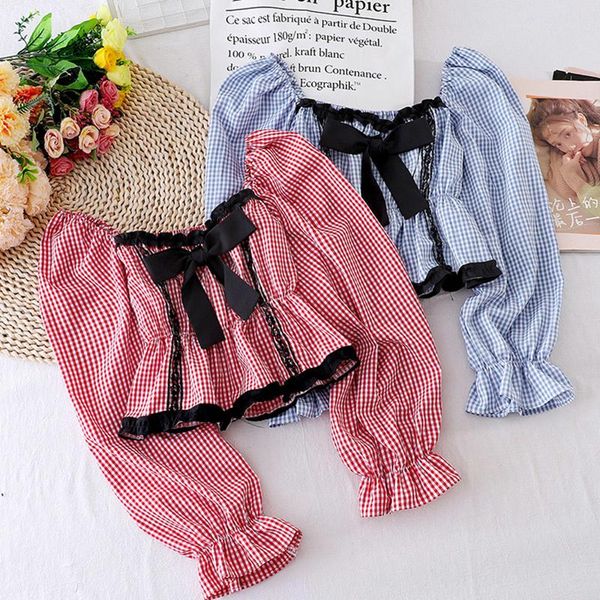 women's blouses & shirts women autumn blouse puff sleeve square collar clavicle niche bowknot plaid short female blusa gx1150, White
women's blouses & shirts women autumn blouse puff sleeve square collar clavicle niche bowknot plaid short female blusa gx1150, White