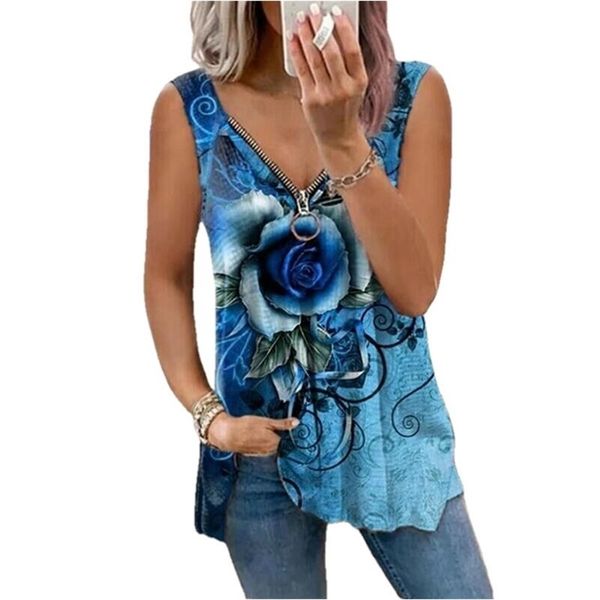 summer v-neck zipper rose printing sleeveless women casual loose tank ladies t-shirt plus size vest 210705, White
summer v-neck zipper rose printing sleeveless women casual loose tank ladies t-shirt plus size vest 210705, White