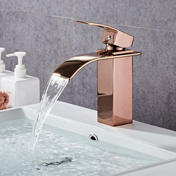 bathroom sink faucets rose gold brass basin cold and waterfall mixer tap single handle deck mounted x2q4 
bathroom sink faucets rose gold brass basin cold and waterfall mixer tap single handle deck mounted x2q4