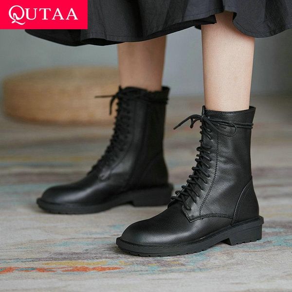 boots qutaa 2022 genuine leather autumn winter women shoes round toe square med heel ankle short size 34-39, Black
boots qutaa 2022 genuine leather autumn winter women shoes round toe square med heel ankle short size 34-39, Black