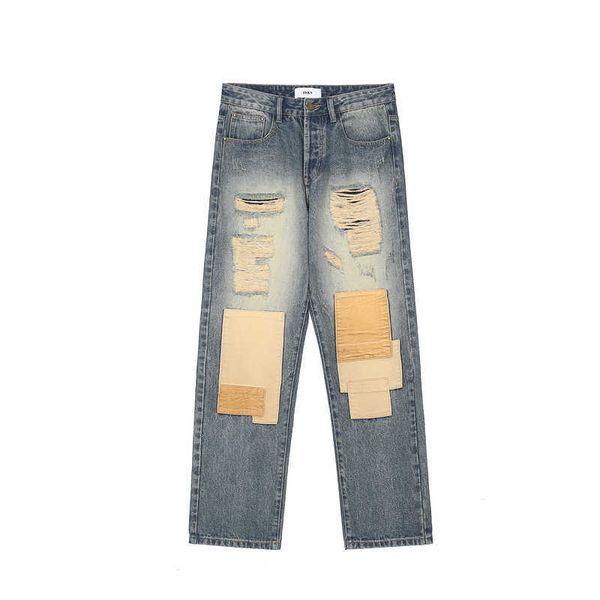 men's jeans high street ins same micro horn loose casual splicing patch cat beard irregularly cut jeans, Blue
men's jeans high street ins same micro horn loose casual splicing patch cat beard irregularly cut jeans, Blue