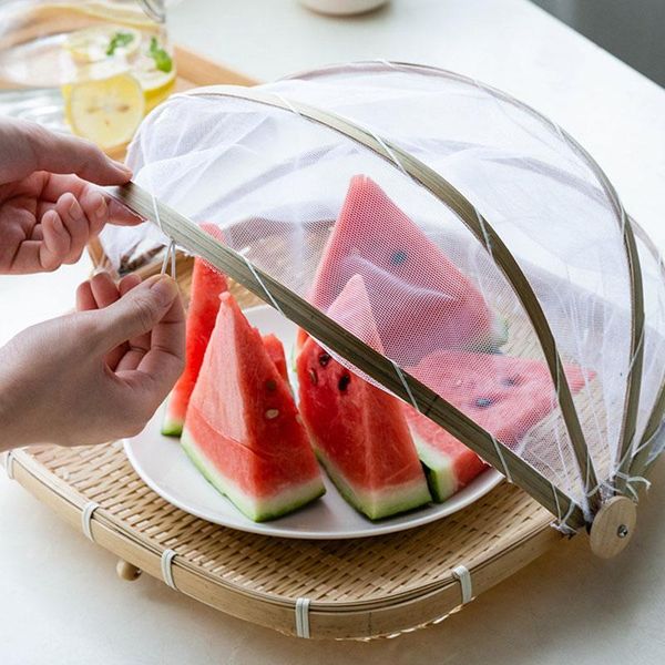 kitchen storage & organization woven basket net yarn bamboo tray cover drying vegetable round fruit hand dustpan