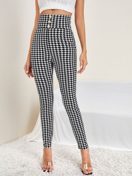 wide waistband houndstooth pants m8cl#, Black;white
wide waistband houndstooth pants m8cl#, Black;white
