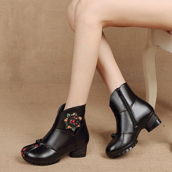 boots national style genuine leather ankle for women retro middle heel short winter shoes mother cotton warm mujer, Black
boots national style genuine leather ankle for women retro middle heel short winter shoes mother cotton warm mujer, Black