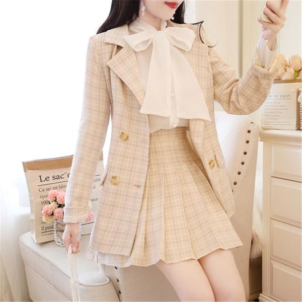 two piece dress autumn winter fashion elegant skirt suits women plaid blazer suit jacket+white bow shirt+pleated fold mini skirts 3 pieces s
two piece dress autumn winter fashion elegant skirt suits women plaid blazer suit jacket+white bow shirt+pleated fold mini skirts 3 pieces s