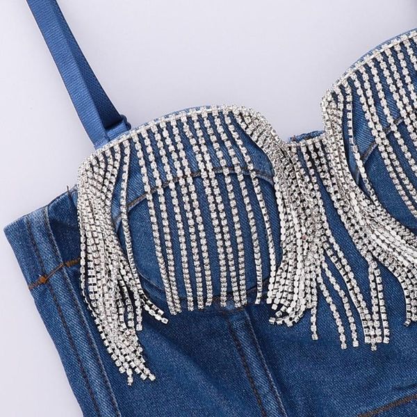 women's swimwear women sleeveless bustier bra tassel rhinestone denim camisole corset, White;black
women's swimwear women sleeveless bustier bra tassel rhinestone denim camisole corset, White;black