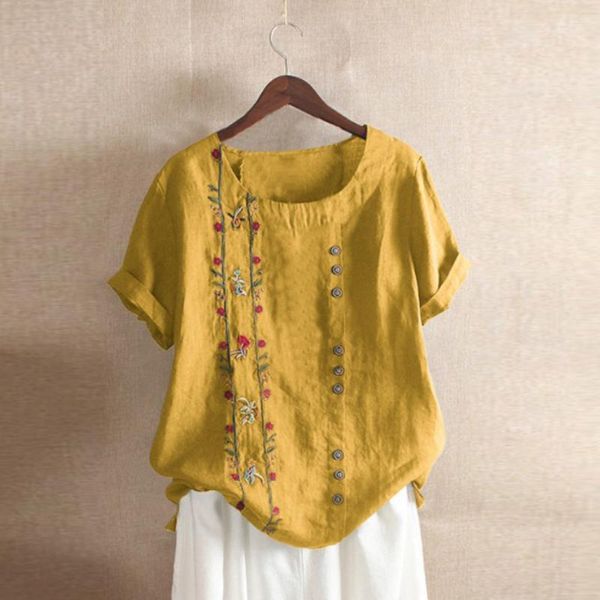 women's blouses & shirts plus size women bohemian floral embroidered shirt short sleeves blouse ladies large button cotton and linen, White
women's blouses & shirts plus size women bohemian floral embroidered shirt short sleeves blouse ladies large button cotton and linen, White