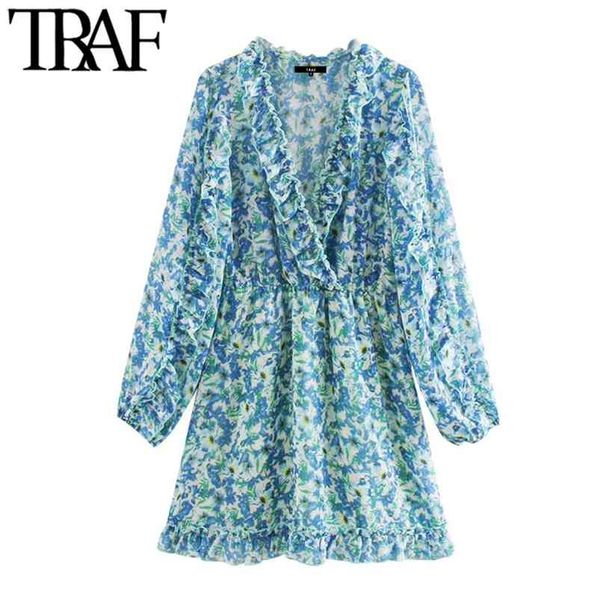 women chic fashion floral print ruffled chiffon mini dress vintage v neck long sleeve female dresses vestidos 210507, Black;gray
women chic fashion floral print ruffled chiffon mini dress vintage v neck long sleeve female dresses vestidos 210507, Black;gray