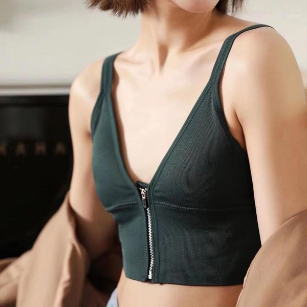front zipper crop women bralette sports tank female underwear brassiere camisoles & tanks, Black;white
front zipper crop women bralette sports tank female underwear brassiere camisoles & tanks, Black;white