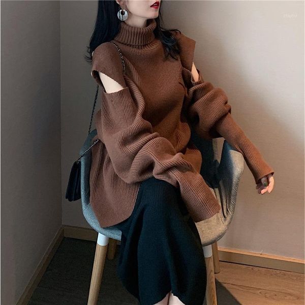 autumn spring women sweater strapless soild color long sleeve fashion loose female kintted high neck pullovers lazy women's sweaters, White;black 
autumn spring women sweater strapless soild color long sleeve fashion loose female kintted high neck pullovers lazy women's sweaters, White;black