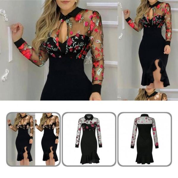 casual dresses ruffles hem spring autumn embroidery net yarn see through dress for banquet, Black;gray
casual dresses ruffles hem spring autumn embroidery net yarn see through dress for banquet, Black;gray