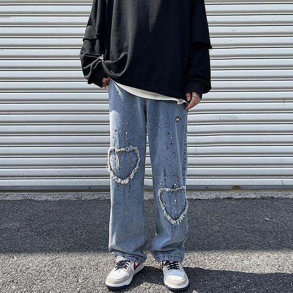 men's jeans straight wide leg trousers loose classic trend casual street fashion brand personality pattern daddy pants, Blue
men's jeans straight wide leg trousers loose classic trend casual street fashion brand personality pattern daddy pants, Blue