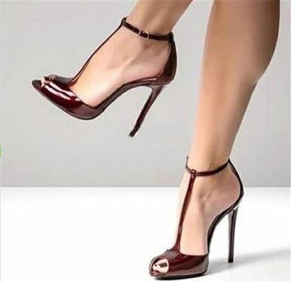 dress shoes summer t-strap women peep toe patent leather stiletto heel pumps wine red ankle strap high heels formal, Black
dress shoes summer t-strap women peep toe patent leather stiletto heel pumps wine red ankle strap high heels formal, Black