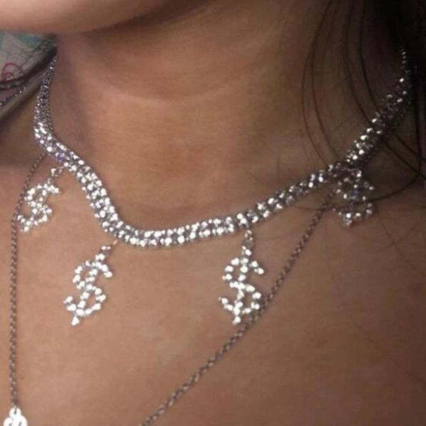 luxury rhinestone dollar sign pendant choker necklace jewelry for women bling crystal hip hop collar chain accessories chokers, Golden;silver
luxury rhinestone dollar sign pendant choker necklace jewelry for women bling crystal hip hop collar chain accessories chokers, Golden;silver