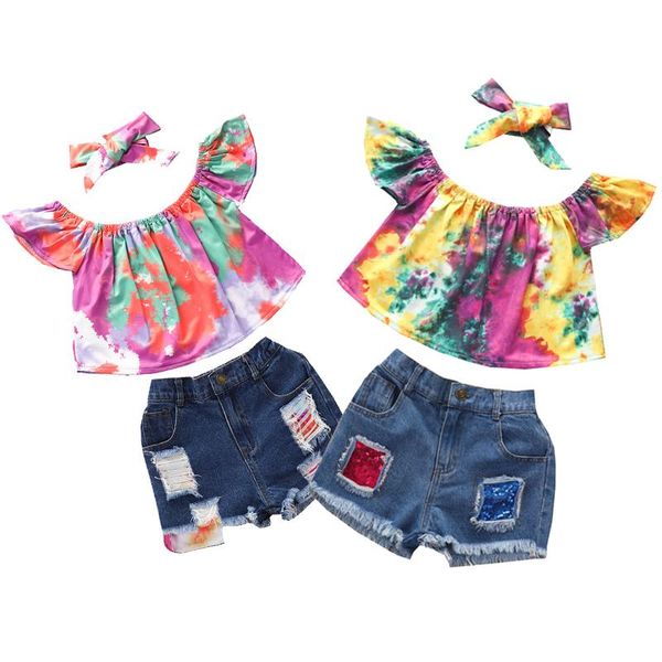 2-6years kids baby girls fashion 3-piece outfit set tie-dye +sequins denim shorts+headband clothing sets, White
2-6years kids baby girls fashion 3-piece outfit set tie-dye +sequins denim shorts+headband clothing sets, White