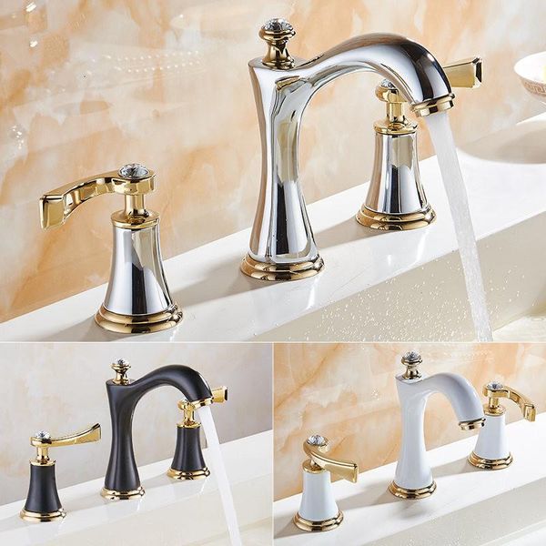 bathroom sink faucets basin faucet brass black/white/chrome deck mounted mixer 3 hole double handle and cold water tap
bathroom sink faucets basin faucet brass black/white/chrome deck mounted mixer 3 hole double handle and cold water tap