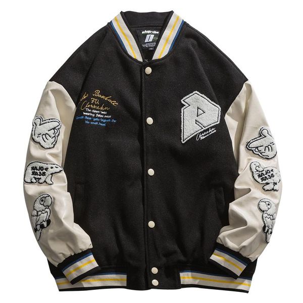 men's jackets pu leather patchwork baseball uniform men autumn couple cartoon embroidery oversize jacket hip hop loose streetwear coats, Black;brown
men's jackets pu leather patchwork baseball uniform men autumn couple cartoon embroidery oversize jacket hip hop loose streetwear coats, Black;brown