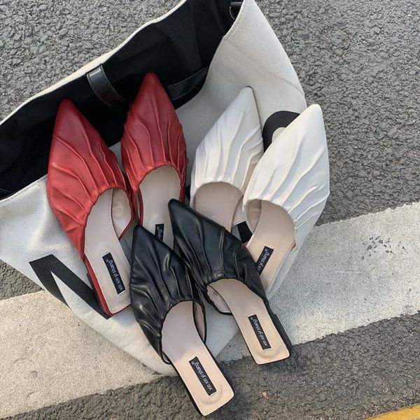 slippers pointed toe pleated mules shoes woman summer casual comfy solid flats brief soft leather slides outwear flip flops 2021, Black
slippers pointed toe pleated mules shoes woman summer casual comfy solid flats brief soft leather slides outwear flip flops 2021, Black