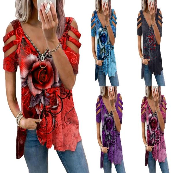 women's t-shirt plus size summer 2021 women zipper v-neck hollow out short sleeve casual floral print loose t shirts tees, White
women's t-shirt plus size summer 2021 women zipper v-neck hollow out short sleeve casual floral print loose t shirts tees, White