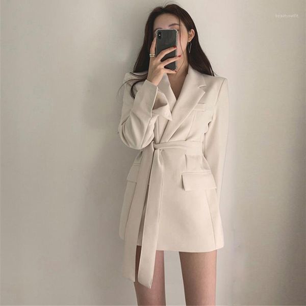 women's suits & blazers sashes fall ol korean fashion solid 2021 women british style elegant black beige blazer coat long outwear jacke, White;black
women's suits & blazers sashes fall ol korean fashion solid 2021 women british style elegant black beige blazer coat long outwear jacke, White;black