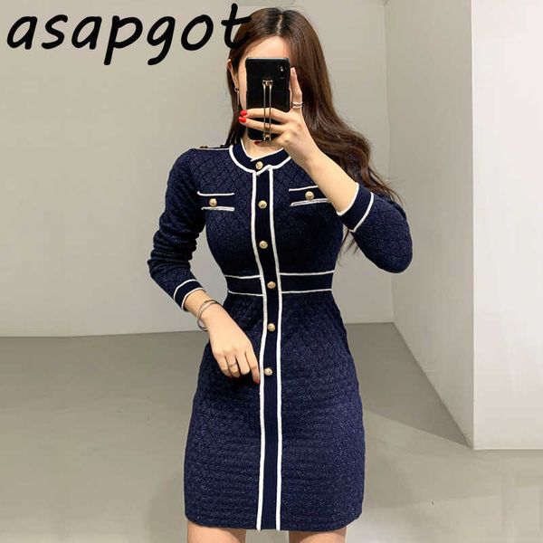 round neck hit color chic korean single breasted slim waist straight knitted sweater dress women mini qualities elegant retro 210610, Black;gray
round neck hit color chic korean single breasted slim waist straight knitted sweater dress women mini qualities elegant retro 210610, Black;gray