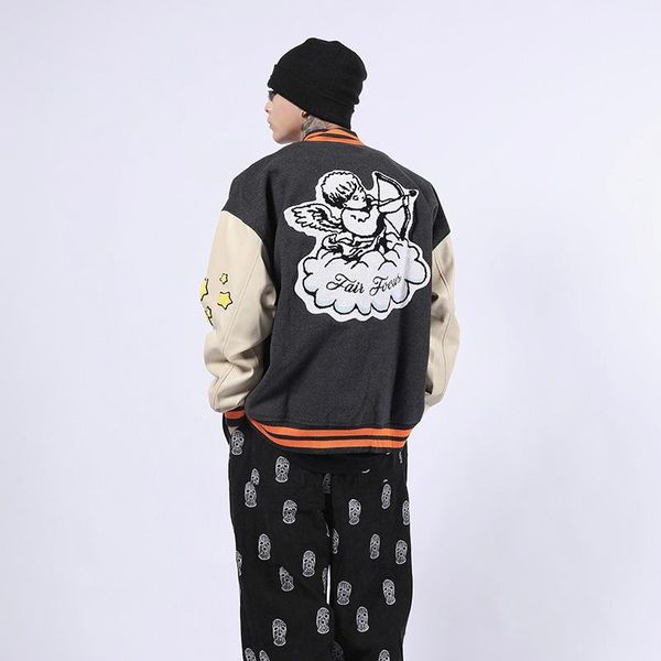 men's jackets high street flocking angel embroidery baseball uniform for men and women color block leather sleeve oversize casual, Black;brown
men's jackets high street flocking angel embroidery baseball uniform for men and women color block leather sleeve oversize casual, Black;brown