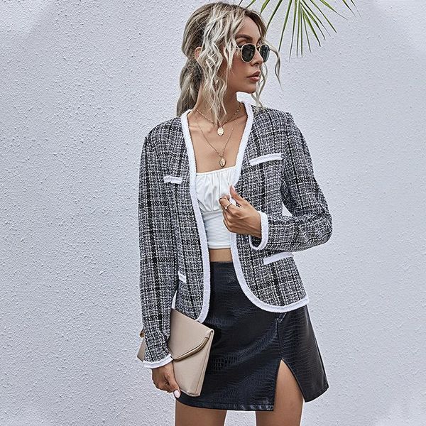 women's jackets spring autumn vintage plaid jacket women small fragrance patchwork woollen coats street fashion casual elegant short ou, Black;brown
women's jackets spring autumn vintage plaid jacket women small fragrance patchwork woollen coats street fashion casual elegant short ou, Black;brown