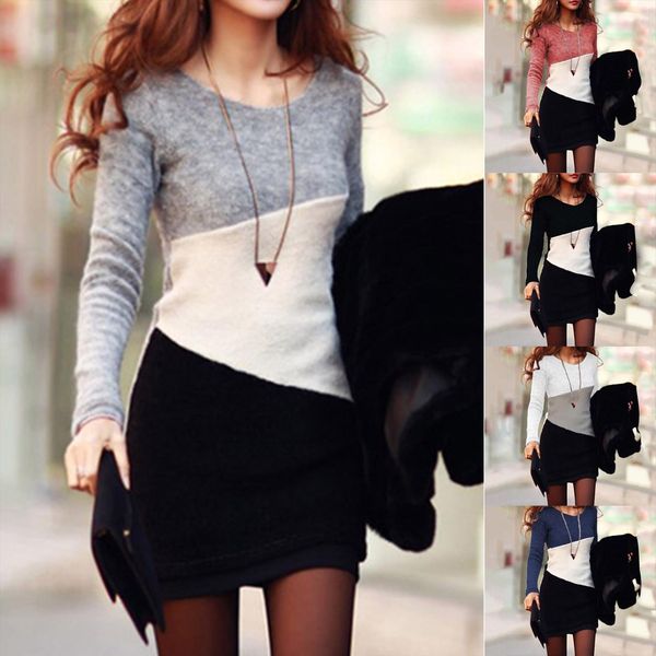 wonen mini chic color women dresses block splicing o neck manches long sleeve casual comfty retro elegant party club robe, Black;gray
wonen mini chic color women dresses block splicing o neck manches long sleeve casual comfty retro elegant party club robe, Black;gray