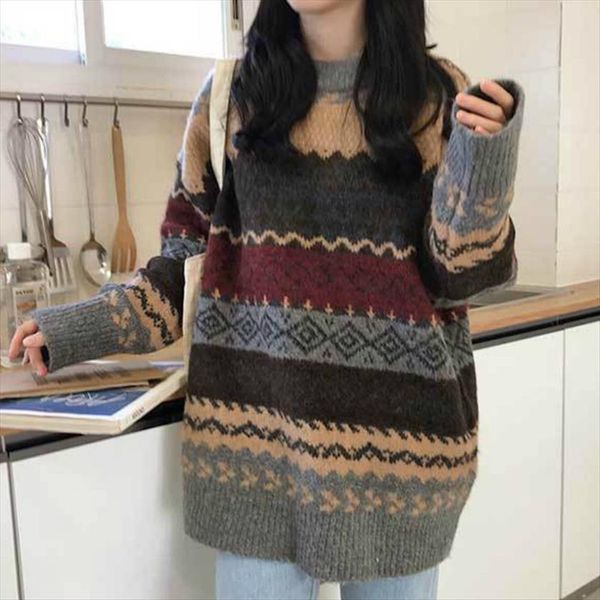 pullovers women vintage loose sweaters casual geometric female harajuku korean fashion womens striped sweater streetwear y2k, White;black
pullovers women vintage loose sweaters casual geometric female harajuku korean fashion womens striped sweater streetwear y2k, White;black