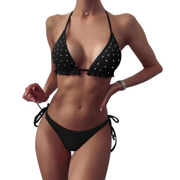 women's swimwear women summer split set stylish creative rhinestone decoration hanging neck bikini backless swimsuit 2021, White;black
women's swimwear women summer split set stylish creative rhinestone decoration hanging neck bikini backless swimsuit 2021, White;black