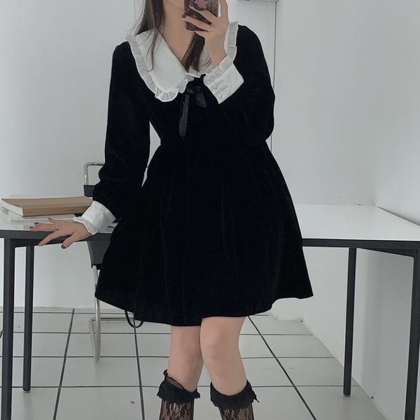casual dresses plus size spring student femme dress girls boho female vintage black long sleeve women robe vestido, Black;gray
casual dresses plus size spring student femme dress girls boho female vintage black long sleeve women robe vestido, Black;gray