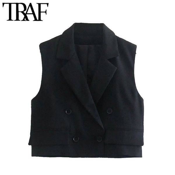 women fashion double breasted cropped vest coat vintage lapel collar sleeveless female waistcoat chic 210507, Black;white
women fashion double breasted cropped vest coat vintage lapel collar sleeveless female waistcoat chic 210507, Black;white