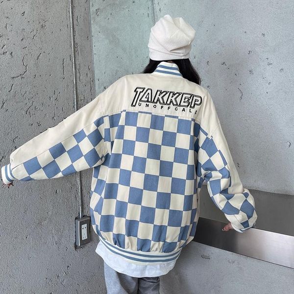 women's jackets hong kong style chessboard plaid vintage baseball uniform spring and autumn ins fashion brand american retro high stree, Black;brown
women's jackets hong kong style chessboard plaid vintage baseball uniform spring and autumn ins fashion brand american retro high stree, Black;brown