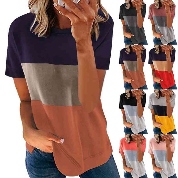 2021 summer splicing contrast round neck short sleeve casual loose women's sweater, Black
2021 summer splicing contrast round neck short sleeve casual loose women's sweater, Black