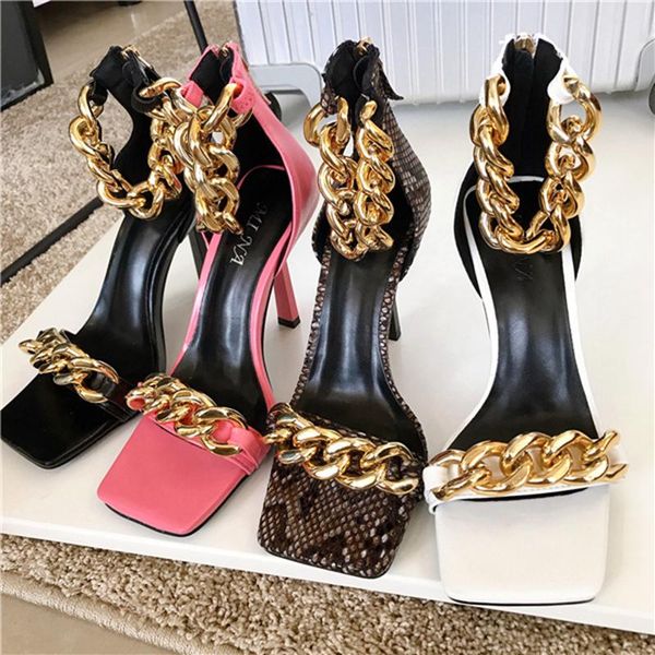sandals 2021 fashion brand gold chain women sandal shoes ladies party high heels pumps summer strap gladiator dress, Black 
sandals 2021 fashion brand gold chain women sandal shoes ladies party high heels pumps summer strap gladiator dress, Black