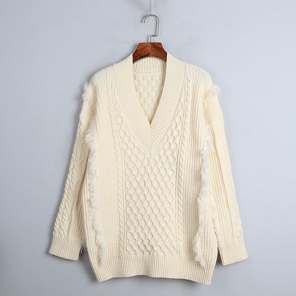 knits neck autumn winter thick sweater women long pullovers lazy oaf tassel twist knitted pullover, White
knits neck autumn winter thick sweater women long pullovers lazy oaf tassel twist knitted pullover, White