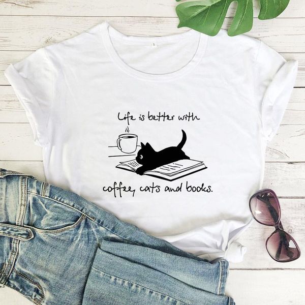 women's t-shirt life is better with coffee cats and books cute cat mom gift tshirt funny summer graphic reading tee shirt top, White
women's t-shirt life is better with coffee cats and books cute cat mom gift tshirt funny summer graphic reading tee shirt top, White