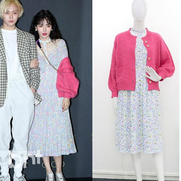 two piece dress kpop 4minute kim hyun a same pink short knitted sweater + korean fashion lady sweet stand collar long women set, White
two piece dress kpop 4minute kim hyun a same pink short knitted sweater + korean fashion lady sweet stand collar long women set, White