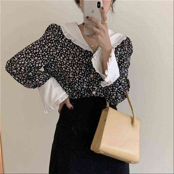 women shirts romance print floral ruffles vintage plus feminine elegant chic loose casual fashion sweet all match drop, White
women shirts romance print floral ruffles vintage plus feminine elegant chic loose casual fashion sweet all match drop, White