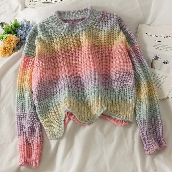 women's sweaters long-sleeved wild wavy knitted sweater autumn fashion rainbow gradient color loose thin short pullover, White;black
women's sweaters long-sleeved wild wavy knitted sweater autumn fashion rainbow gradient color loose thin short pullover, White;black