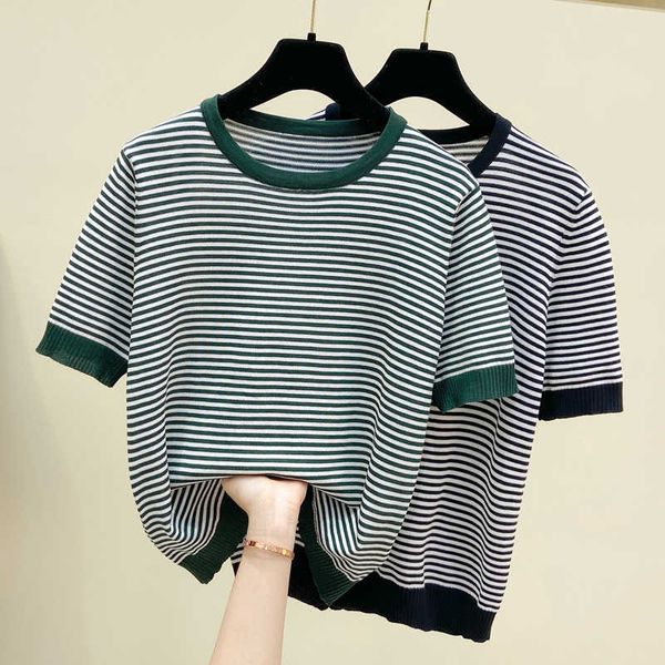 chic casual summer basic sweater pullovers women o-neck stripe knit slim pullover female short sleeve ice silk sweater 210604, White;black
chic casual summer basic sweater pullovers women o-neck stripe knit slim pullover female short sleeve ice silk sweater 210604, White;black