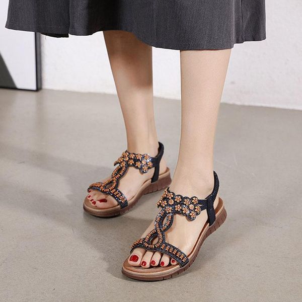 sandals 2021 fashion women bohemia shoes flat soft beach casual woman summer holiday a3577, Black