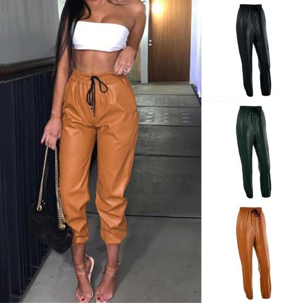 women's jeans high waist solid color women trousers faux leather elastic drawstring long pants ladies clothing, Blue
women's jeans high waist solid color women trousers faux leather elastic drawstring long pants ladies clothing, Blue