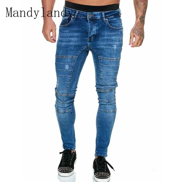 mandylandy motorcycle jeans spring autumn mid waist button slim pencil men's casual solid color stitching denim trousers, Blue
mandylandy motorcycle jeans spring autumn mid waist button slim pencil men's casual solid color stitching denim trousers, Blue
