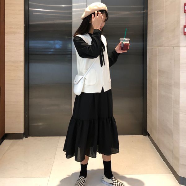 korean chic style solid color loose chiffon long shirt dress +vest sweater 2pcs set sweater dress womens (c9415), White
korean chic style solid color loose chiffon long shirt dress +vest sweater 2pcs set sweater dress womens (c9415), White