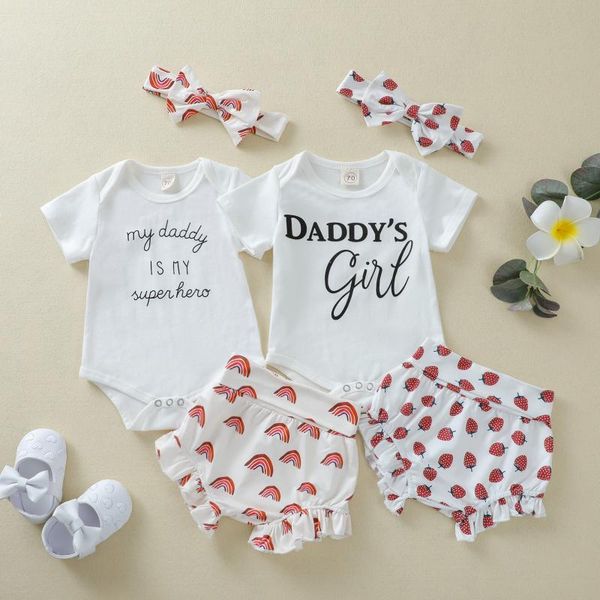 clothing sets baby girls clothes set, letter print short sleeve romper+strawberry/rainbow shorts+headband, White
clothing sets baby girls clothes set, letter print short sleeve romper+strawberry/rainbow shorts+headband, White